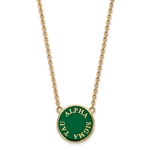 LogoArt Alpha Sigma Tau Necklace - Sterling Silver Gold-Tone Sorority Text Large Color Enamel Pendant 18 Inch - GP013ALS-18