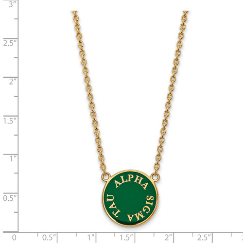 LogoArt Alpha Sigma Tau Necklace - Sterling Silver Gold-Tone Sorority Text Large Color Enamel Pendant 18 Inch - GP013ALS-18 - View 2