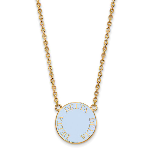 LogoArt Delta Delta Delta Necklace - Sterling Silver Gold-Tone Sorority Text Large Color Enamel Pendant 18 Inch - GP013DDD-18