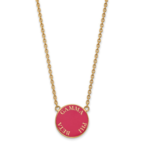 LogoArt Gamma Phi Beta Necklace - Sterling Silver Gold-Tone Sorority Text Large Color Enamel Pendant 18 Inch - GP013GPB-18