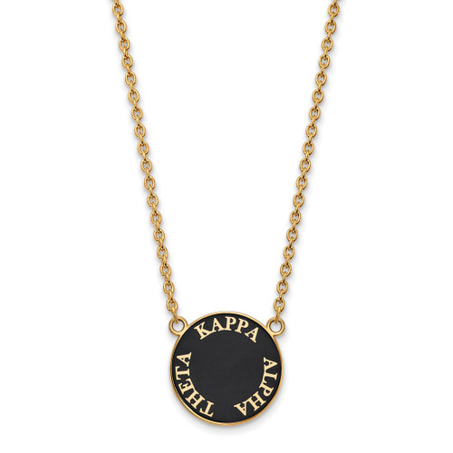 LogoArt Kappa Alpha Theta Necklace - Sterling Silver Gold-Tone Sorority Text Large Color Enamel Pendant 18 Inch - GP013KAT-18