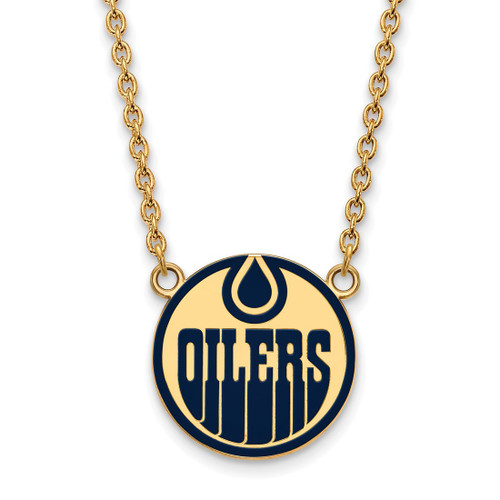LogoArt Edmonton Oilers Necklace - Sterling Silver Gold-Tone Large Enameled Pendant 18 Inch