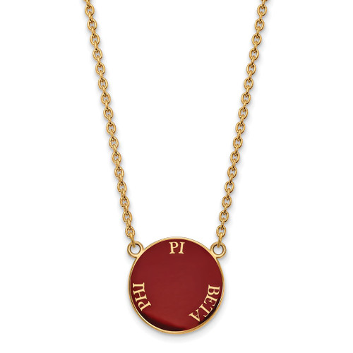 LogoArt Pi Beta Phi Necklace - Sterling Silver Gold-Tone Sorority Text Large Color Enamel Pendant 18 Inch - GP013PBP-18