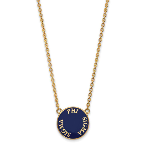 LogoArt Phi Sigma Sigma Pendant - Sterling Silver Gold-Tone Sorority Text Large Color Enamel 18 Inch Necklace - GP013PSS-18