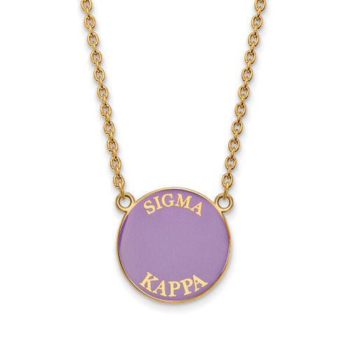 LogoArt Sigma Kappa Necklace - Sterling Silver Gold-Tone Sorority Text Large Color Enamel Pendant 18 Inch - GP013SKP-18