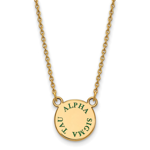 LogoArt Alpha Sigma Tau Necklace - Sterling Silver Gold-Tone Sorority Text Small Color Enamel Pendant 18 Inch