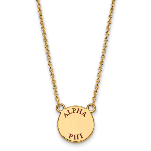 LogoArt Alpha Phi Necklace - Sterling Silver Gold-Tone Sorority Text Small Color Enamel Pendant 18 Inch - GP014APH-18