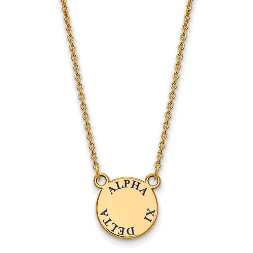 LogoArt Alpha Xi Delta Necklace - Sterling Silver Gold-Tone Sorority Text Small Color Enamel Pendant 18 Inch - GP014AXD-18