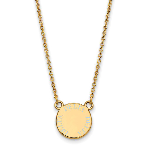 LogoArt Delta Delta Delta Necklace - Sterling Silver Gold-Tone Sorority Text Small Color Enamel Pendant 18 Inch - GP014DDD-18