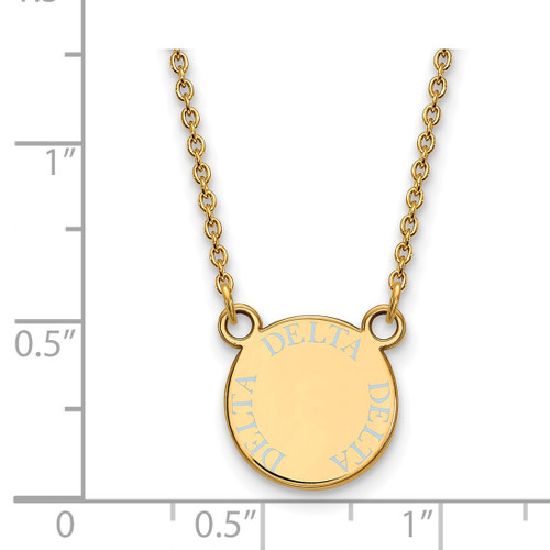 LogoArt Delta Delta Delta Necklace - Sterling Silver Gold-Tone Sorority Text Small Color Enamel Pendant 18 Inch - GP014DDD-18 - View 2
