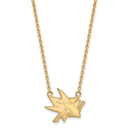 LogoArt San Jose Sharks Necklace - Sterling Silver Gold-Tone Large Pendant 18 Inch