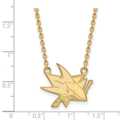 LogoArt San Jose Sharks Necklace - Sterling Silver Gold-Tone Large Pendant 18 Inch - View 2