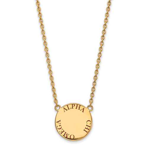 LogoArt Alpha Chi Omega Necklace - Sterling Silver Gold-Tone Sorority Text Large Color Enamel Pendant 18 Inch - GP015ACO-18