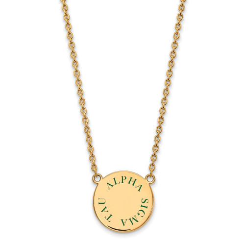 LogoArt Alpha Sigma Tau Necklace - Sterling Silver Gold-Tone Sorority Text Large Color Enamel Pendant 18 Inch - GP015ALS-18