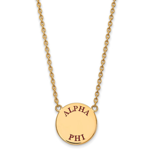 LogoArt Alpha Phi Necklace - Sterling Silver Gold-Tone Sorority Text Large Color Enamel Pendant 18 Inch - GP015APH-18
