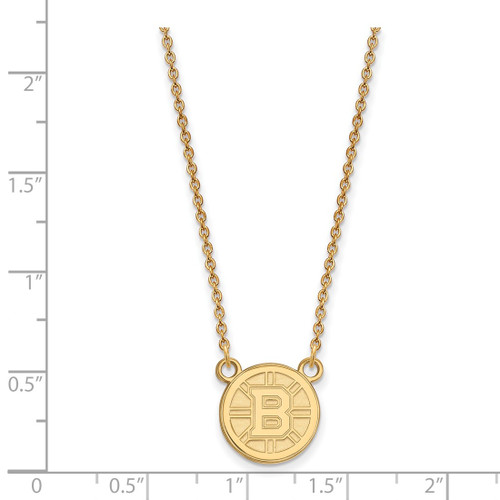 LogoArt Boston Bruins Necklace - Sterling Silver Gold-Tone Small Pendant 18 Inch, 12 mm Wide - View 2