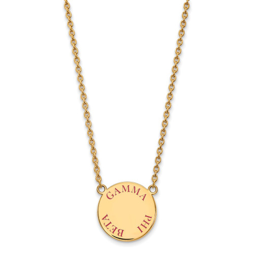 LogoArt Gamma Phi Beta Necklace - Sterling Silver Gold-Tone Sorority Text Large Color Enamel Pendant 18 Inch - GP015GPB-18