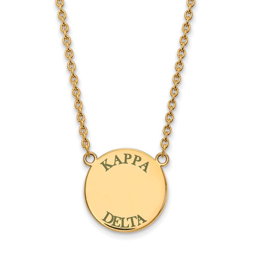 LogoArt Kappa Delta Necklace - Sterling Silver Gold-Tone Sorority Text Large Color Enamel Pendant 18 Inch - GP015KD-18