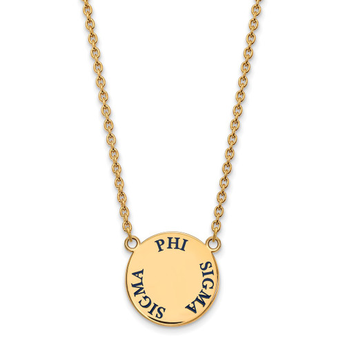 LogoArt Phi Sigma Sigma Pendant - Sterling Silver Gold-Tone Sorority Text Large Color Enamel 18 Inch Necklace - GP015PSS-18
