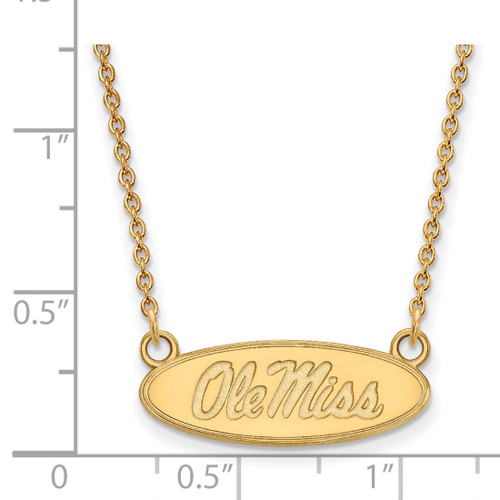 LogoArt University of Mississippi Necklace - Sterling Silver Gold-Tone Ole Miss Small Oval Pendant 18 Inch - View 2