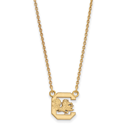 LogoArt University of South Carolina Necklace - Sterling Silver Gold-Tone Small Pendant 18 Inch