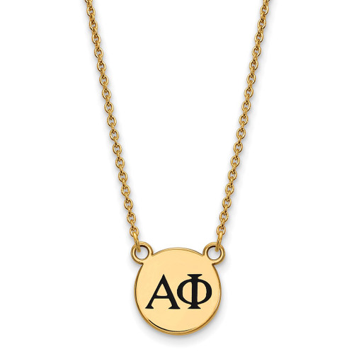 LogoArt Alpha Phi Necklace - Sterling Silver Gold-Tone Sorority Greek Letters Small Black Enamel Pendant 18 Inch