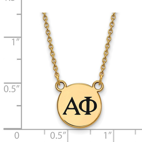 LogoArt Alpha Phi Necklace - Sterling Silver Gold-Tone Sorority Greek Letters Small Black Enamel Pendant 18 Inch - View 2