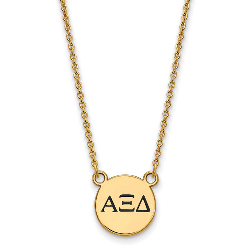 LogoArt Alpha Xi Delta Necklace - Sterling Silver Gold-Tone Sorority Greek Letters Small Black Enamel Pendant 18 Inch