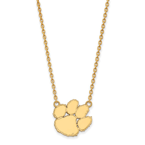 LogoArt Clemson University Necklace - Sterling Silver Gold-Tone Tiger Paw Large Pendant 18 Inch