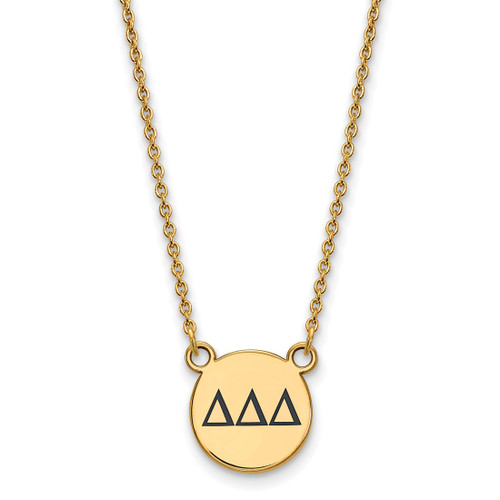 LogoArt Delta Delta Delta Necklace - Sterling Silver Gold-Tone Sorority Greek Letters Small Black Enamel Pendant 18 Inch