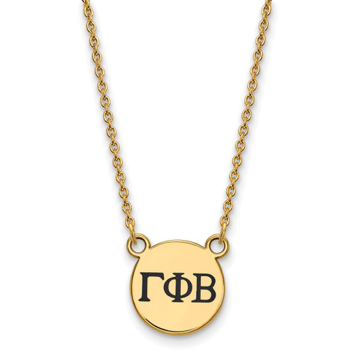 LogoArt Gamma Phi Beta Necklace - Sterling Silver Gold-Tone Sorority Greek Letters Small Black Enamel Pendant 18 Inch