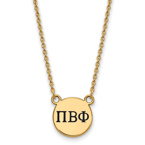 LogoArt Pi Beta Phi Necklace - Sterling Silver Gold-Tone Sorority Greek Letters Small Black Enamel Pendant 18 Inch