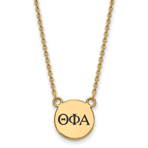 LogoArt Theta Phi Alpha Necklace - Sterling Silver Gold-Tone Sorority Greek Letters Small Black Enamel Pendant 18 Inch