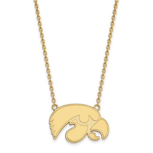LogoArt University of Iowa Necklace - Sterling Silver Gold-Tone Hawk Large Pendant 18 Inch