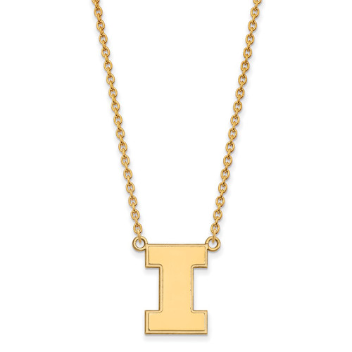 LogoArt University of Illinois Necklace - Sterling Silver Gold-Tone Letter I Large Pendant 18 Inch