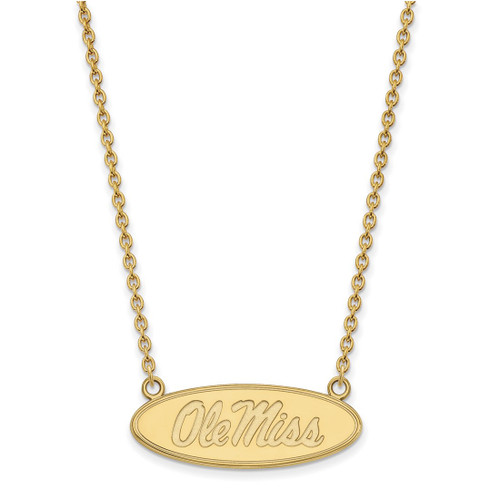 LogoArt University of Mississippi Necklace - Sterling Silver Gold-Tone Ole Miss Large Oval Pendant 18 Inch