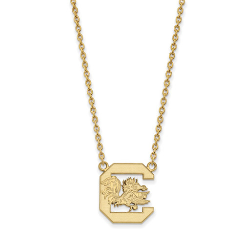 LogoArt University of South Carolina Necklace - Sterling Silver Gold-Tone Large Pendant 18 Inch