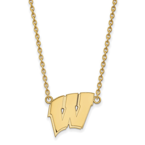 LogoArt University of Wisconsin Necklace - Sterling Silver Gold-Tone Letter W Large Pendant 18 Inch