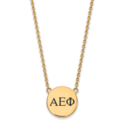 LogoArt Alpha Epsilon Phi Necklace - Sterling Silver Gold-Tone Sorority Greek Letters Small Black Enamel Pendant 18 Inch