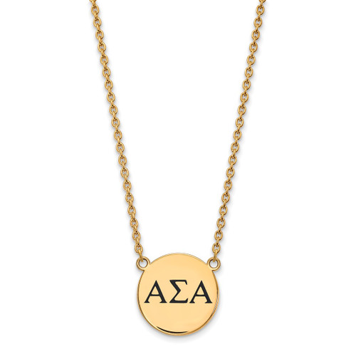 LogoArt Alpha Sigma Alpha Necklace - Sterling Silver Gold-Tone Sorority Greek Letters Large Black Enamel Pendant 18 Inch
