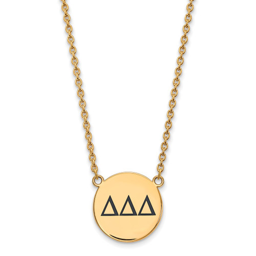 LogoArt Delta Delta Delta Necklace - Sterling Silver Gold-Tone Sorority Greek Letters Large Black Enamel Pendant 18 Inch