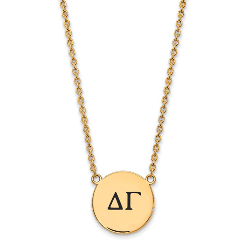 LogoArt Delta Gamma Necklace - Sterling Silver Gold-Tone Sorority Greek Letters Large Black Enamel Pendant 18 Inch
