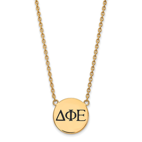 LogoArt Delta Phi Epsilon Necklace - Sterling Silver Gold-Tone Sorority Greek Letters Large Black Enamel Pendant 18 Inch