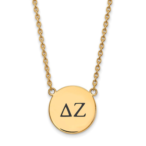 LogoArt Delta Zeta Necklace - Sterling Silver Gold-Tone Sorority Greek Letters Large Black Enamel Pendant 18 Inch