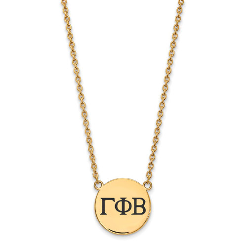 LogoArt Gamma Phi Beta Necklace - Sterling Silver Gold-Tone Sorority Greek Letters Large Black Enamel Pendant 18 Inch