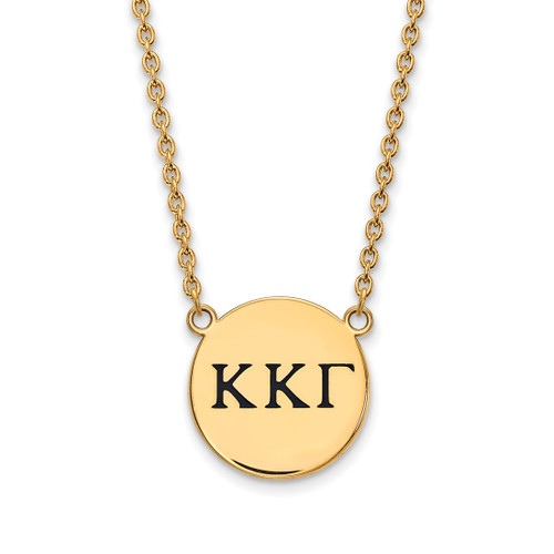 LogoArt Kappa Kappa Gamma Necklace - Sterling Silver Gold-Tone Sorority Greek Letters Large Black Enamel Pendant 18 Inch