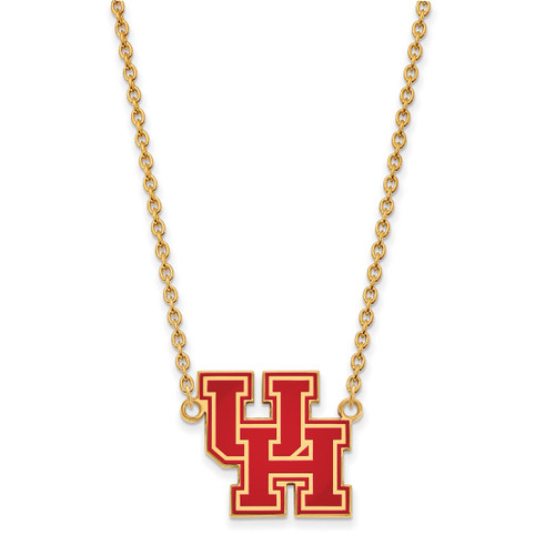 LogoArt University of Houston Necklace - Sterling Silver Gold-Tone U-H Large Enameled Pendant 18 Inch