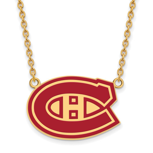 LogoArt Montreal Canadiens Necklace - Sterling Silver Gold-Tone Large Enameled Pendant 18 Inch