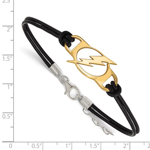 LogoArt Tampa Bay Lightning Bracelet - Sterling Silver Gold-Tone Small Center Black Leather 7 Inch with Extender - View 2