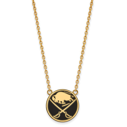 LogoArt Buffalo Sabres Necklace - Sterling Silver Gold-Tone Large Enameled Pendant 18 Inch